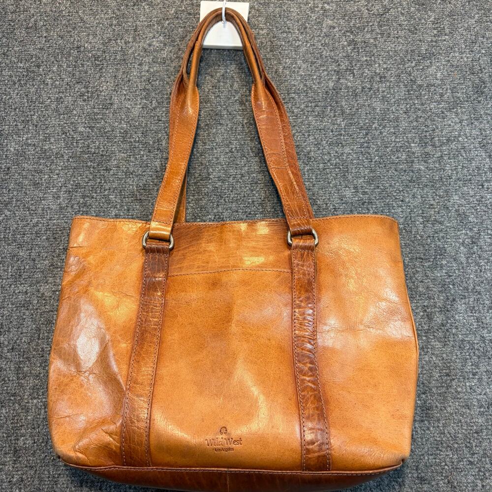 Wild West Distressed Brown Leather Tote Handbag Plaid Lining Western Purse